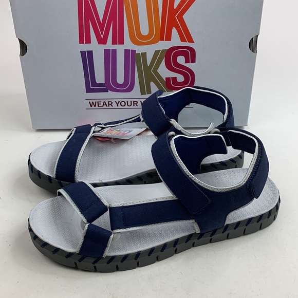 Muk Luks Azzurite Sandals Size 9 Navy blue Cushioned Non Skid Adjustable NEW NWT - Picture 3 of 15
